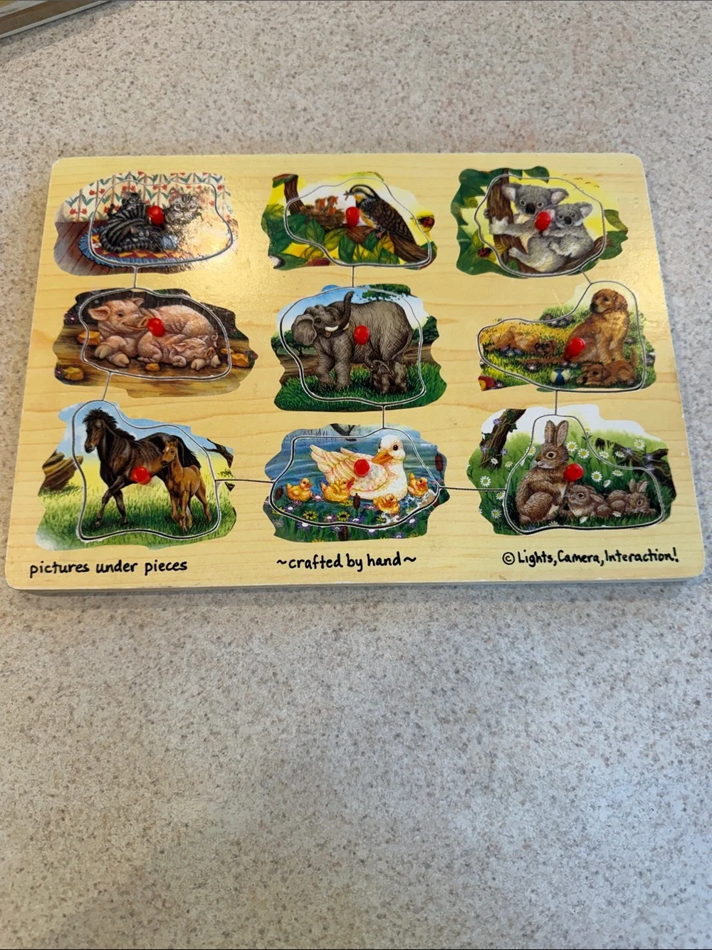 Wooden Melissa and Doug Farm Animal Peg Puzzle - Natural Finish